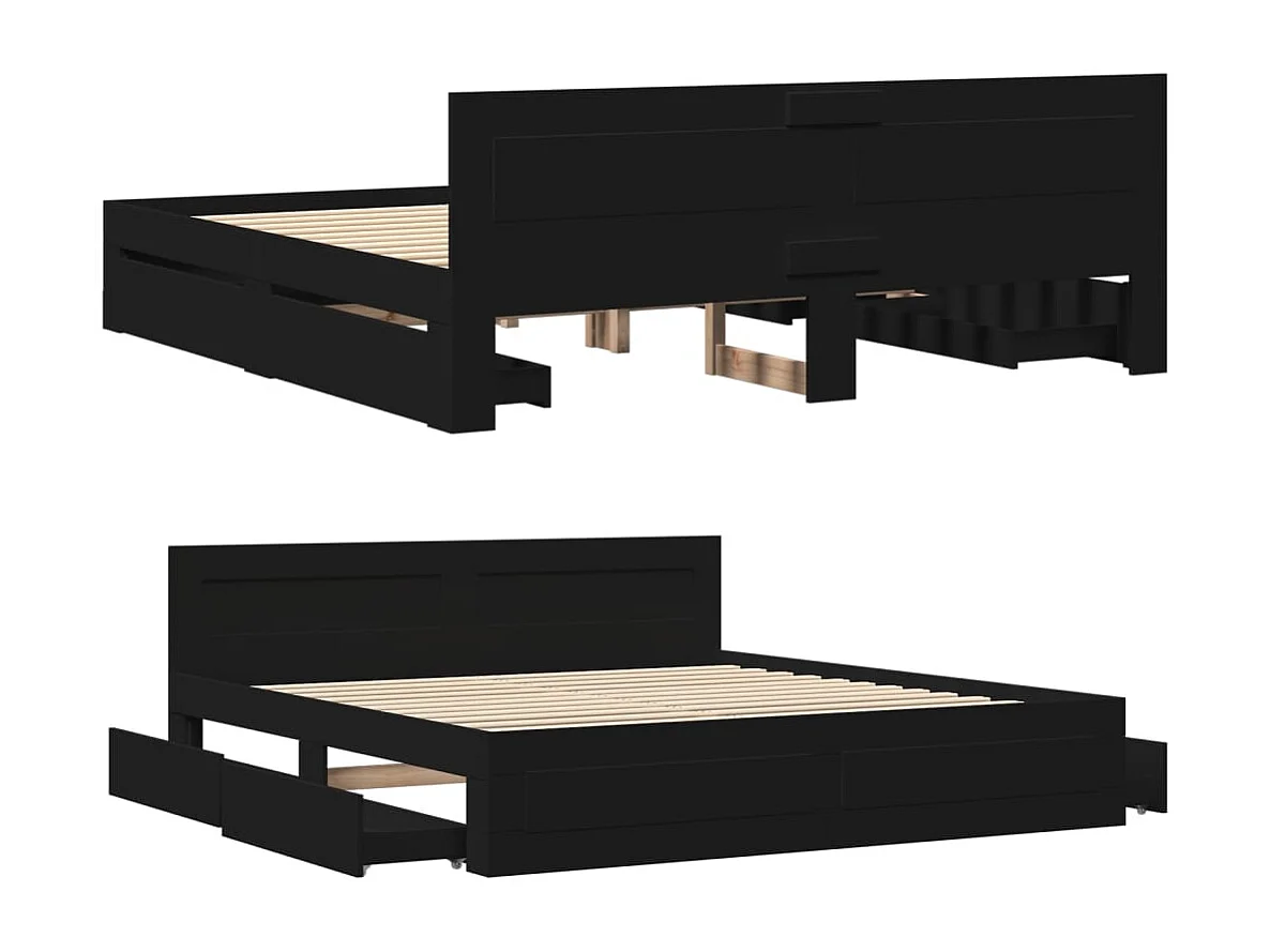 Cadre de lit avec tête de lit sans matelas noir 180x200 cm