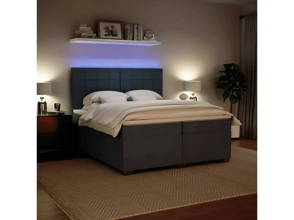 Cama com molas/colchão 200x200 cm veludo cinzento-escuro