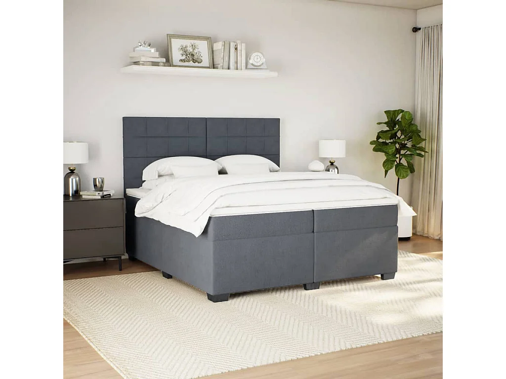 Cama com molas/colchão 200x200 cm veludo cinzento-escuro