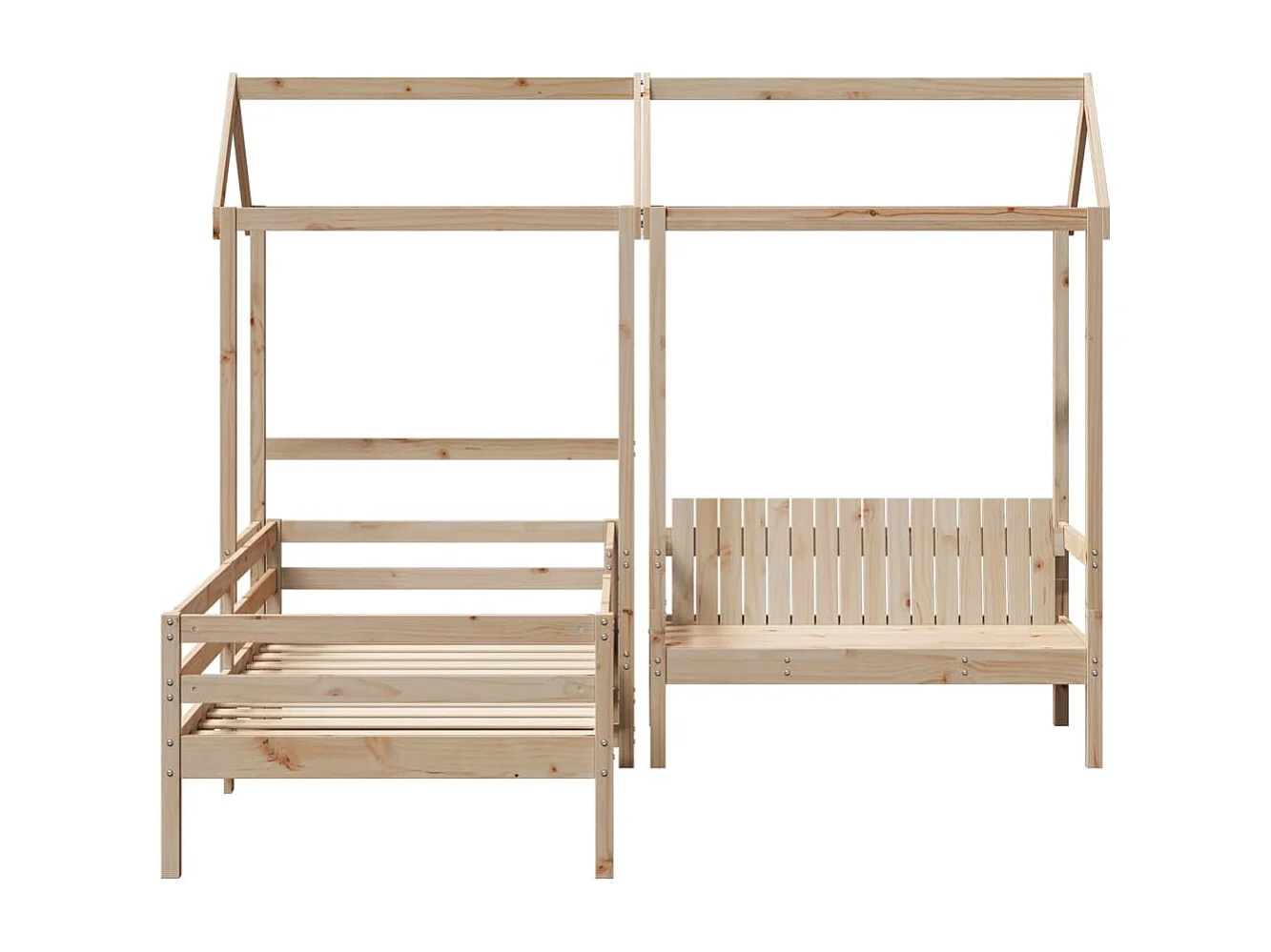 Conjunto de cama e banco com telhado 100x200 cm pinho maciço
