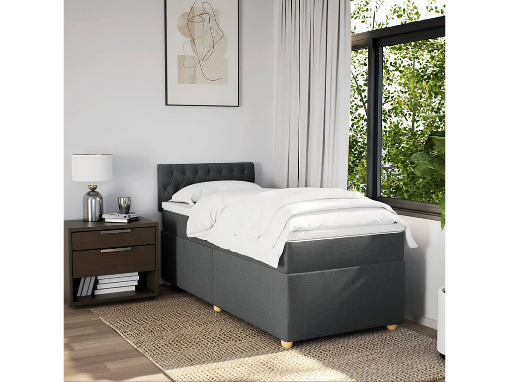 Boxspringbett mit Matratze Dunkelgrau 90x190 cm Stoff