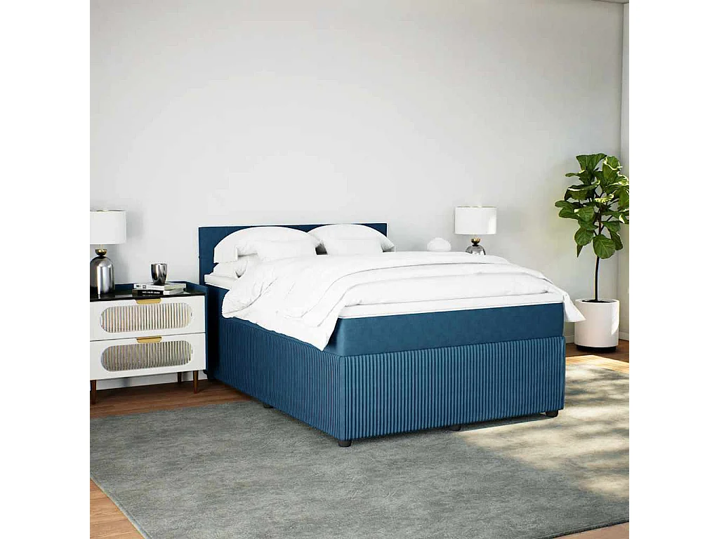 Cama box spring con colchón terciopelo azul 160x200 cm