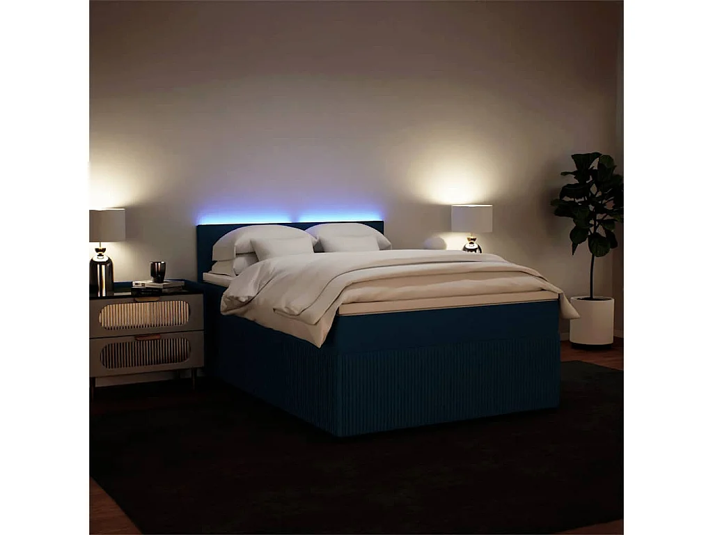 Cama box spring con colchón terciopelo azul 160x200 cm