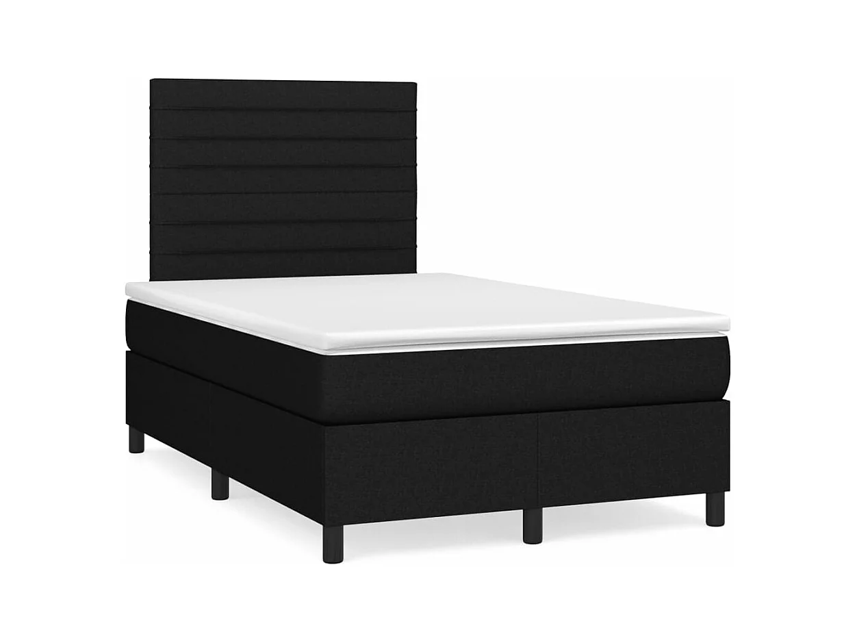 Sommier à lattes de lit matelas et LED noir 120x190 cm tissu
