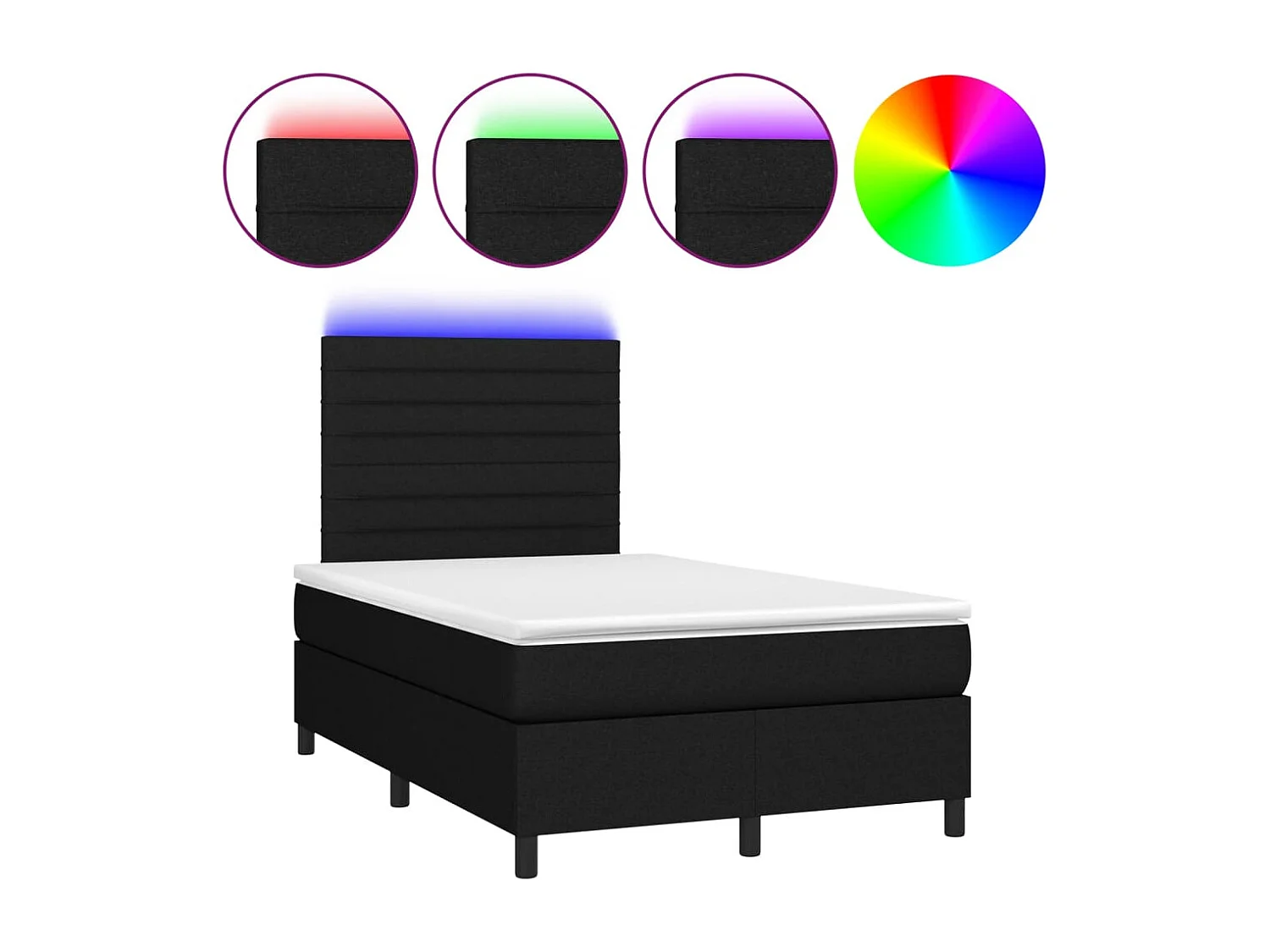Sommier à lattes de lit matelas et LED noir 120x190 cm tissu