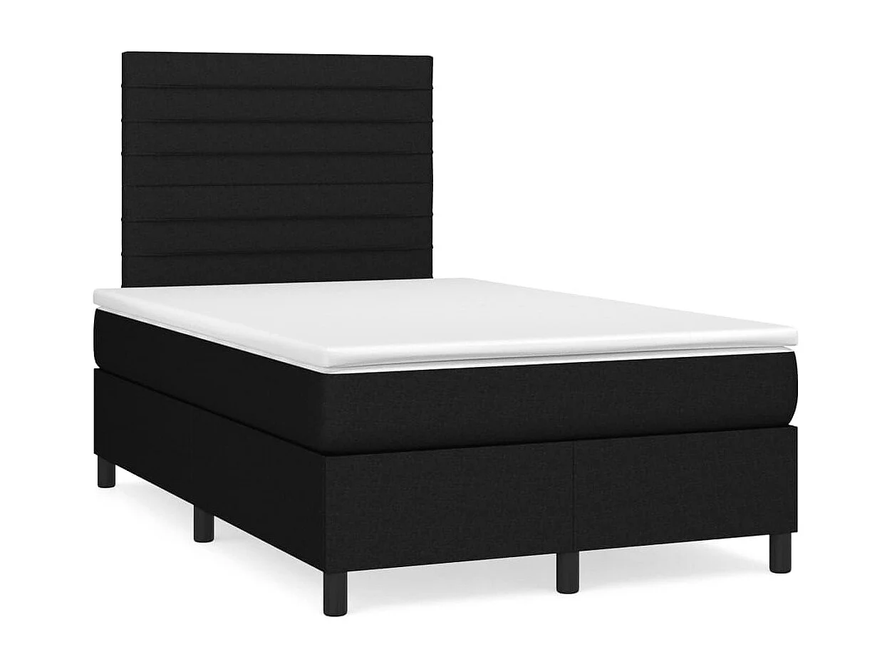 Sommier à lattes de lit matelas et LED noir 120x190 cm tissu