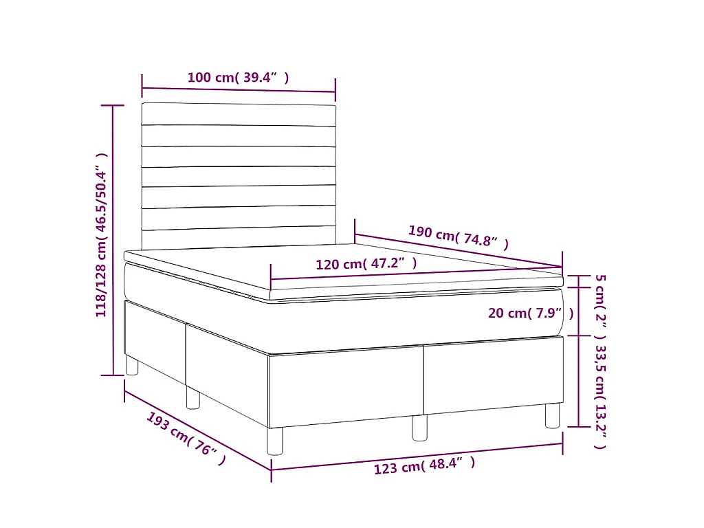 Boxspring met matras en LED stof zwart 120x190 cm