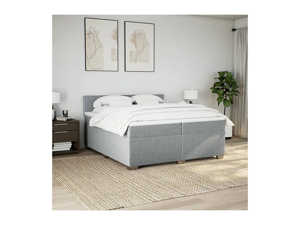 Sommier à lattes de lit avec matelas Gris clair 200x200cm Tissu