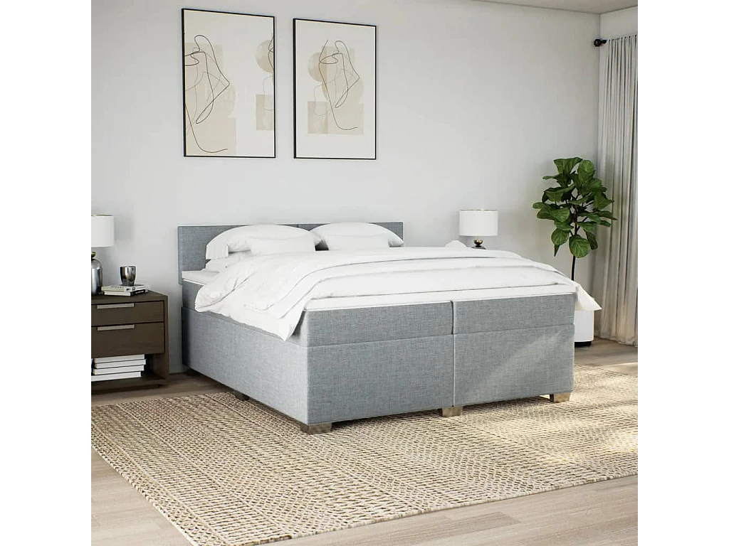 Boxspring met matras stof lichtgrijs 200x200 cm