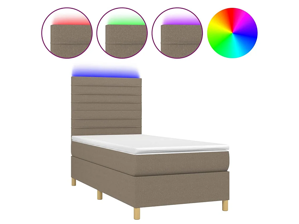 Cama box spring + colchão/LED 90x200cm tecido cinza-acastanhado