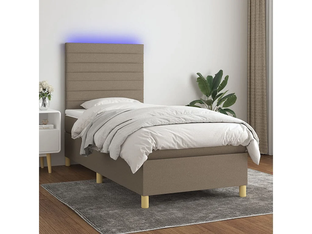 Cama box spring + colchão/LED 90x200cm tecido cinza-acastanhado