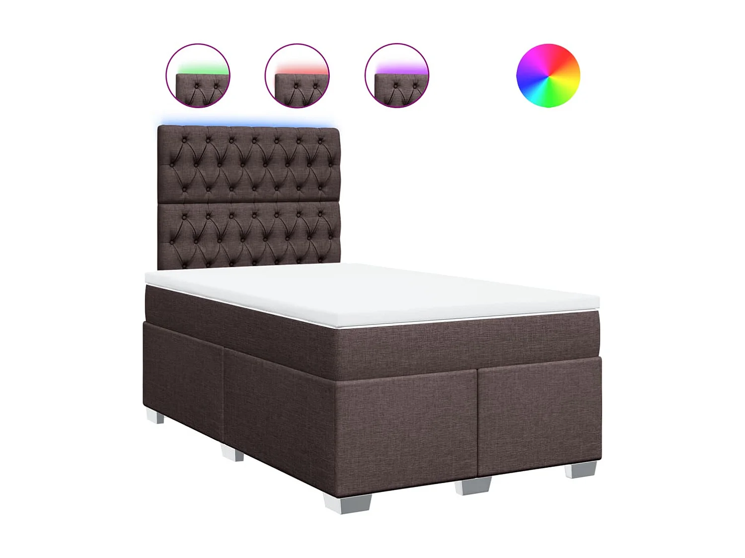 Cama box spring con colchón tela marrón oscuro 120x190 cm
