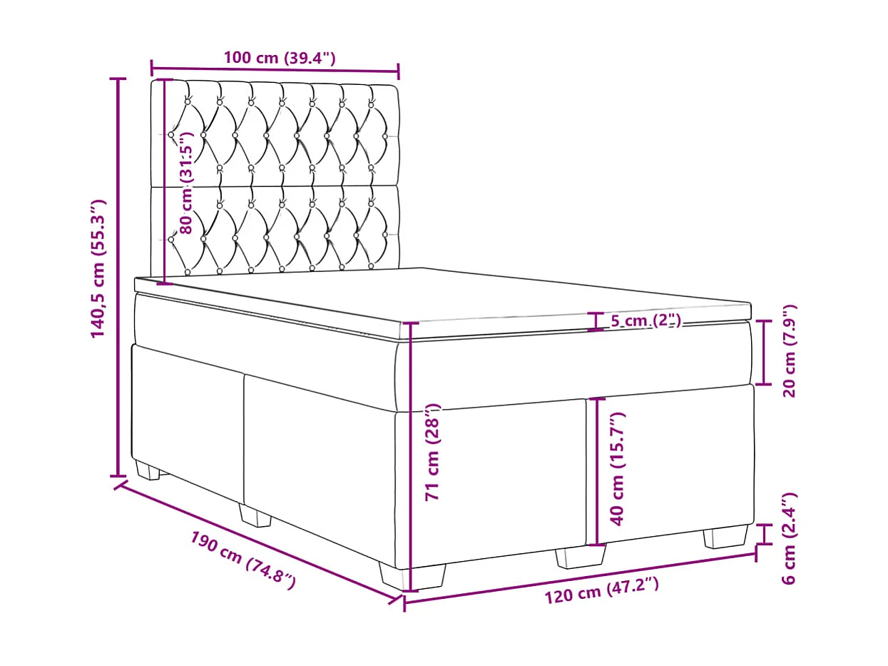 Cama box spring con colchón tela marrón oscuro 120x190 cm
