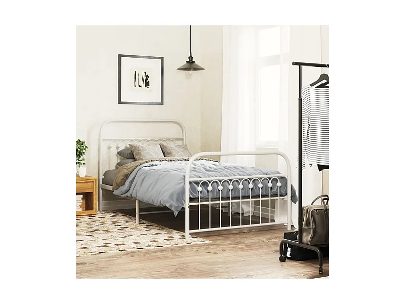 Bettgestell mit Kopf- und Fußteil Metall Weiß 100x190 cm