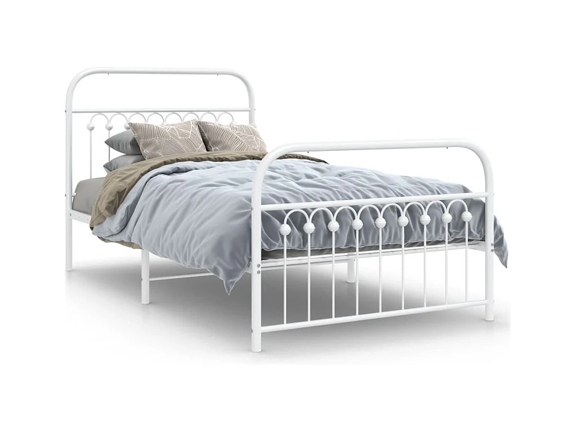 Cadre de lit métal sans matelas et pied de lit blanc 100x190 cm