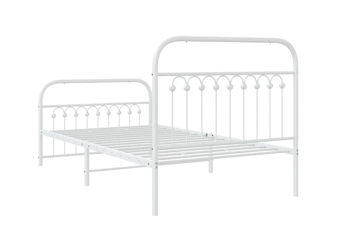 Cadre de lit métal sans matelas et pied de lit blanc 100x190 cm