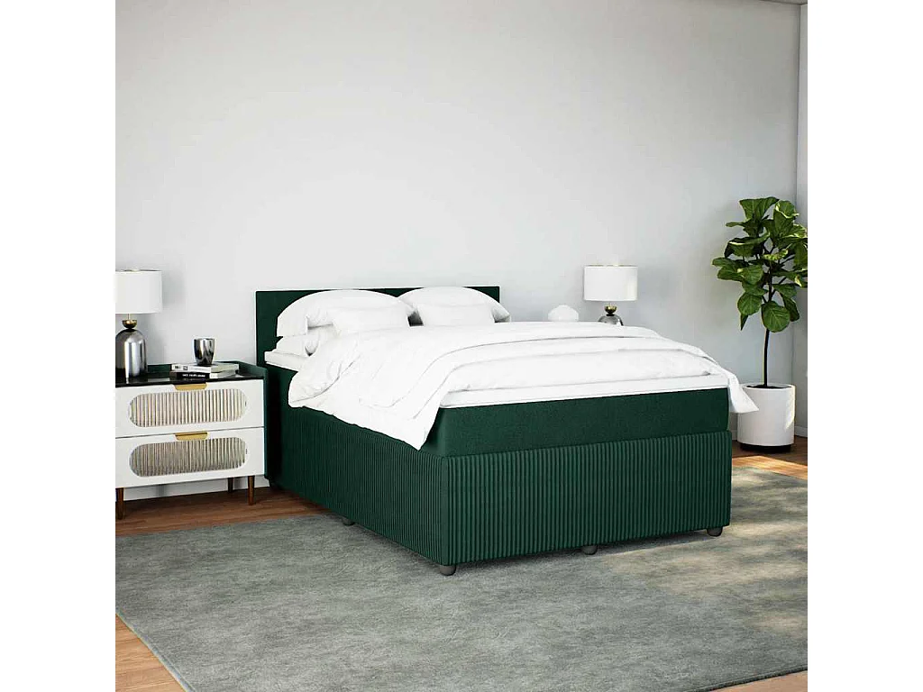 Cama com molas/colchão 160x200 cm veludo verde-escuro
