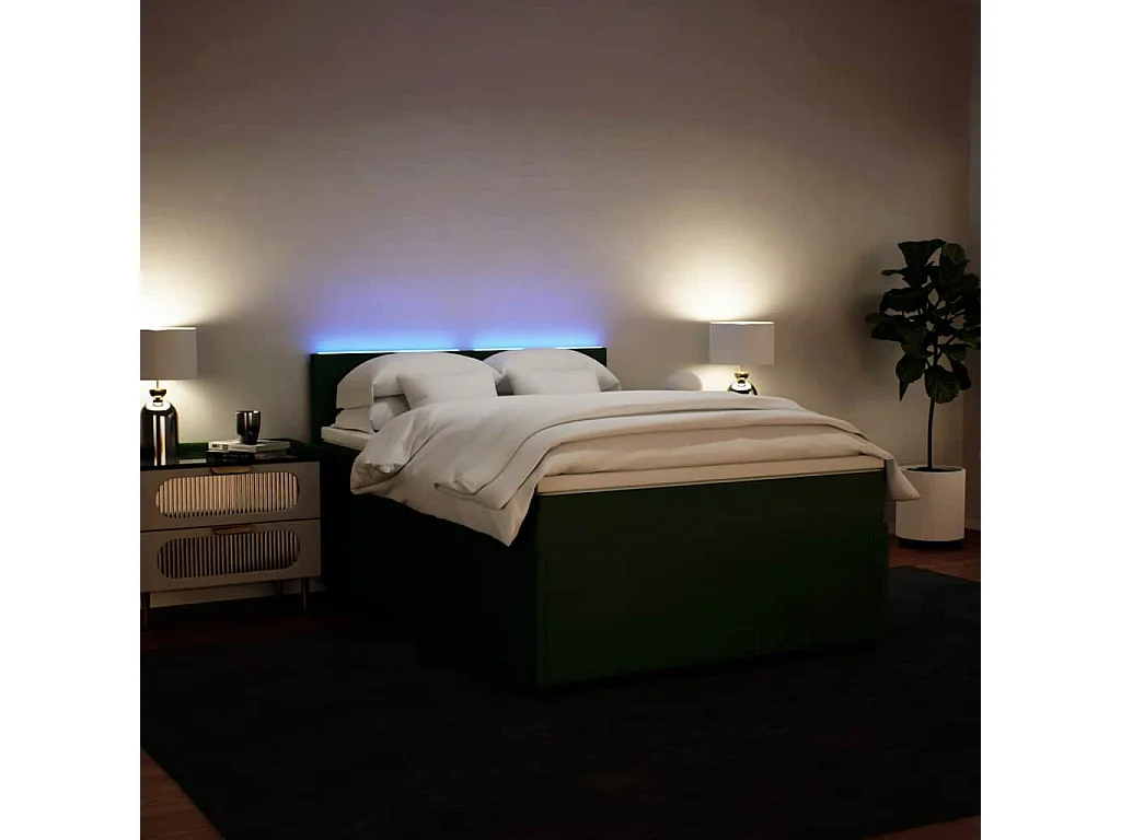Cama com molas/colchão 160x200 cm veludo verde-escuro
