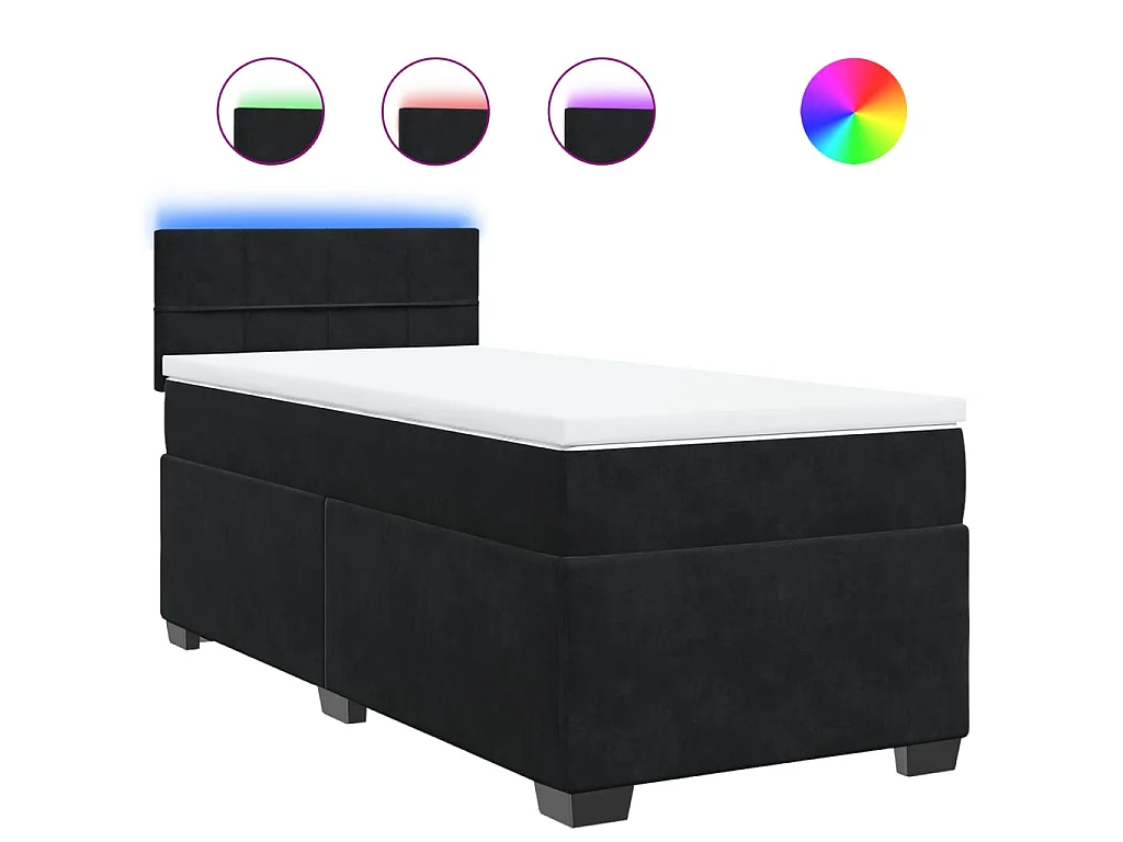 Cama box spring con colchón terciopelo negro 80x200 cm