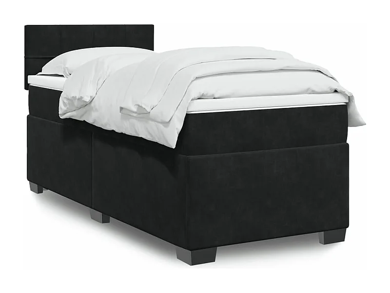 Cama box spring con colchón terciopelo negro 80x200 cm