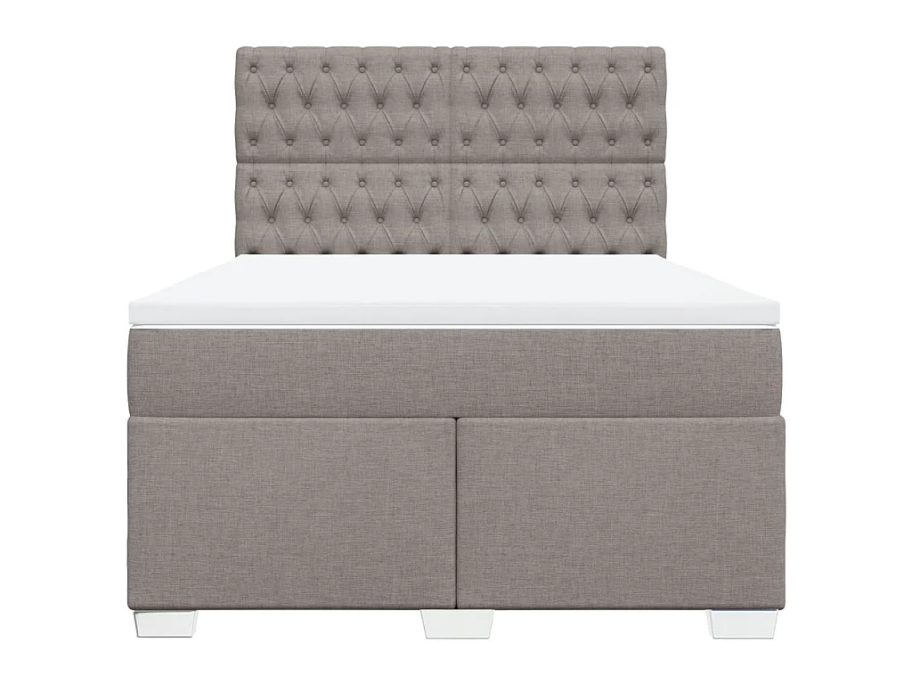Cama box spring con colchón tela gris taupe 140x190 cm