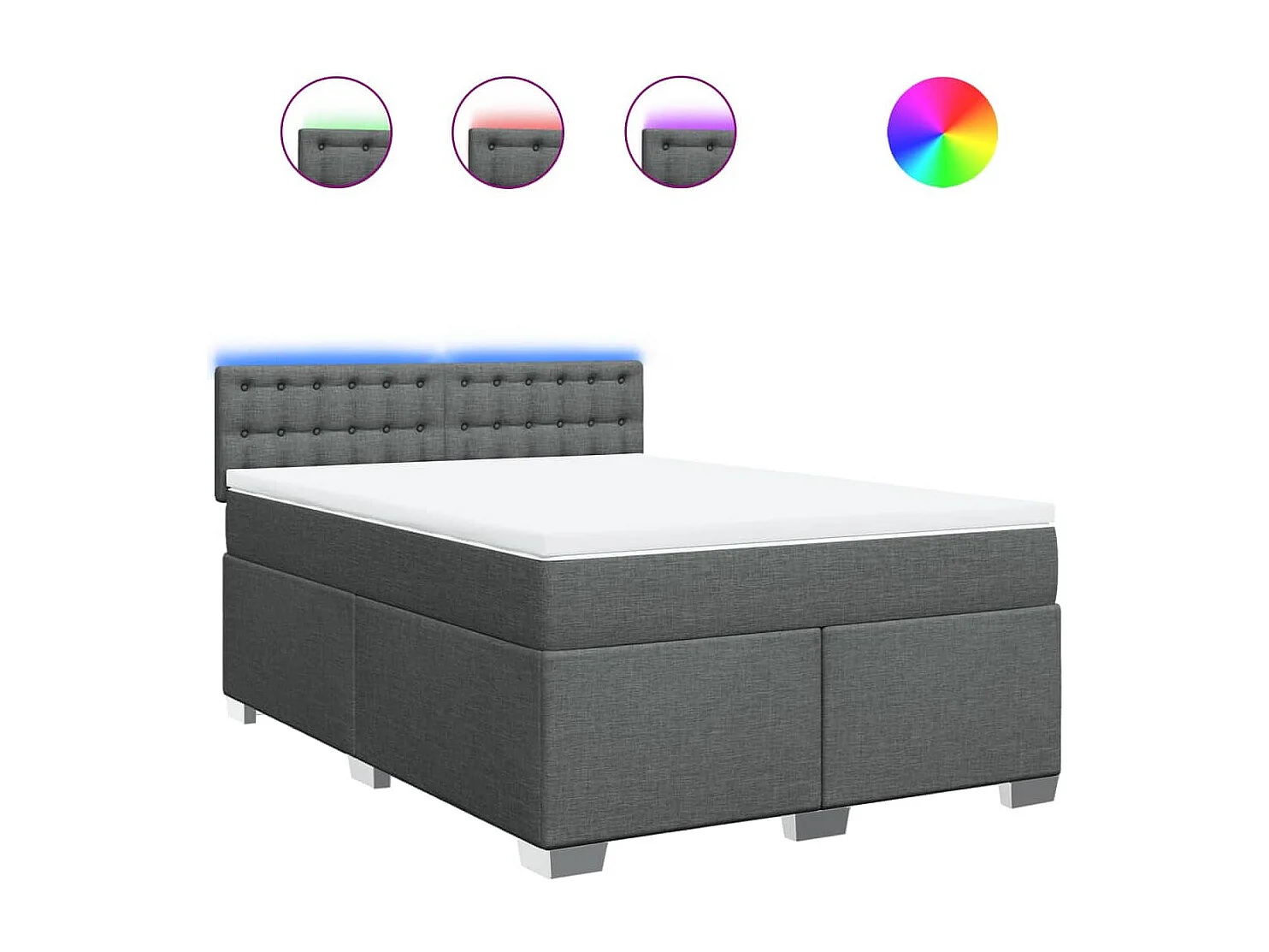Cama box spring con colchón tela gris oscuro 140x200 cm