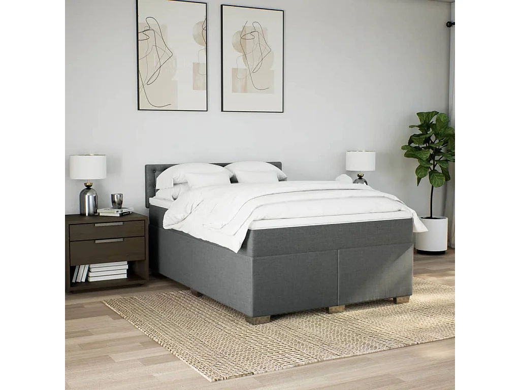 Cama box spring con colchón tela gris oscuro 140x200 cm