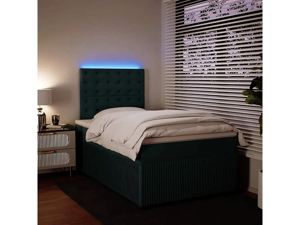 Cama box spring con colchón terciopelo verde oscuro 120x200 cm