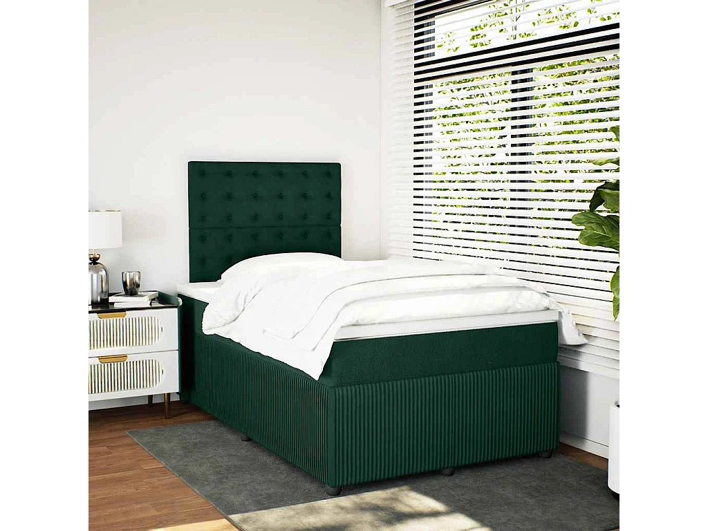 Cama box spring con colchón terciopelo verde oscuro 120x200 cm