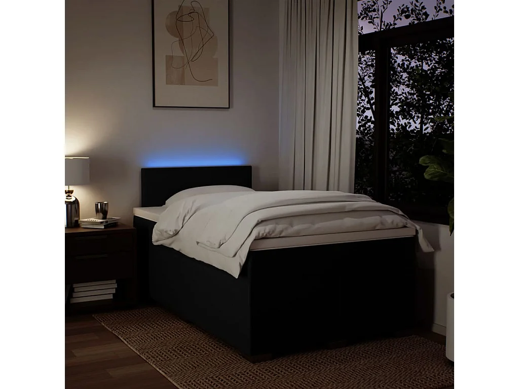 Cama boxspring com colchão 120x190 cm tecido preto