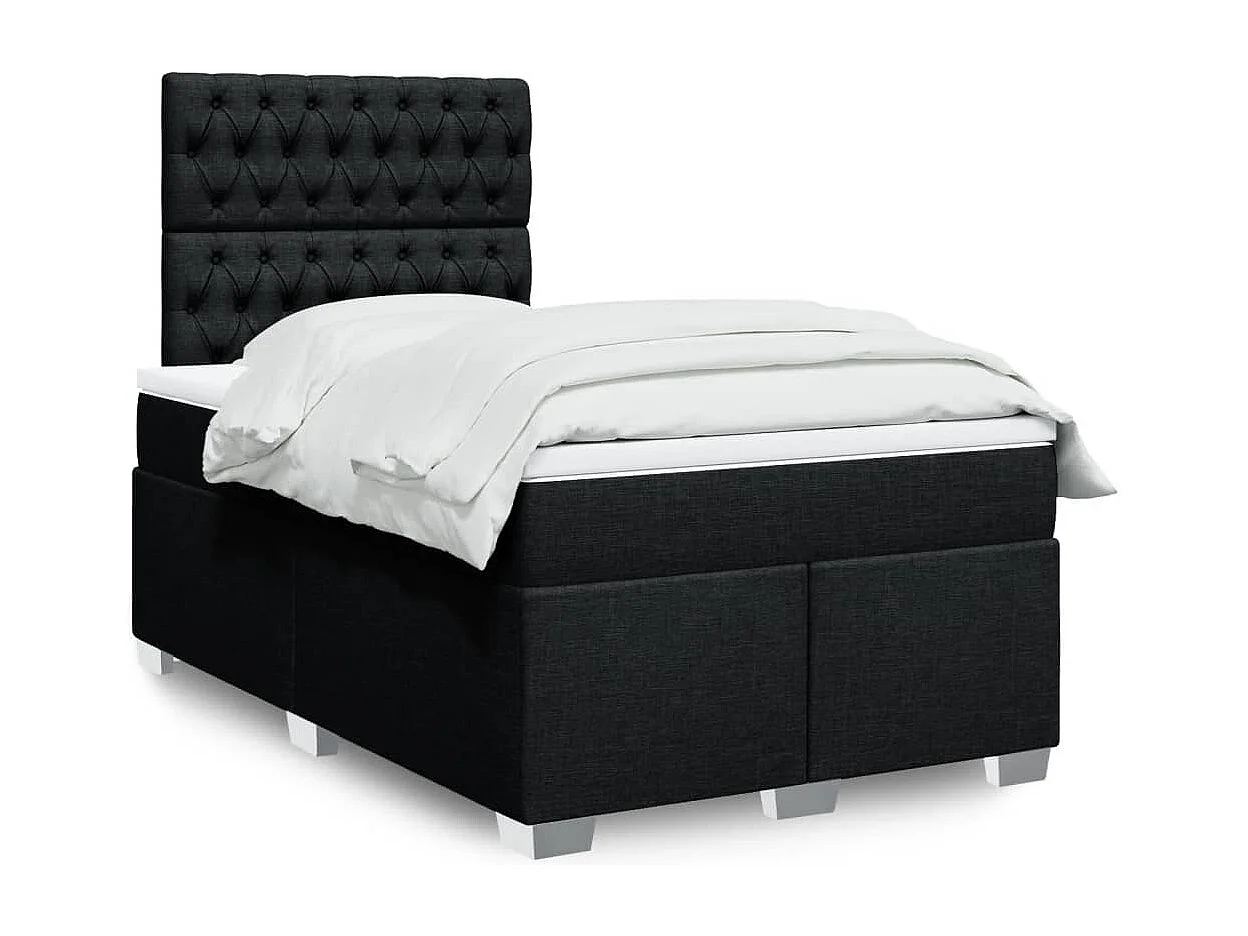 Sommier à lattes de lit avec matelas noir 120x190 cm tissu
