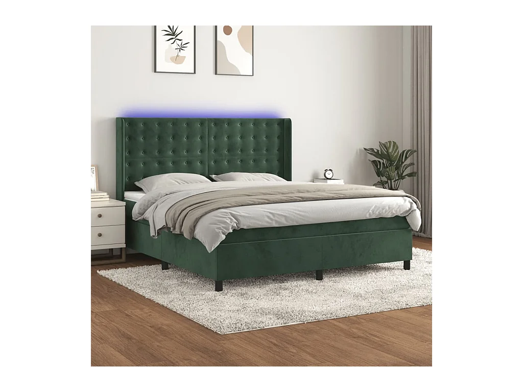 Sommier à lattes de lit matelas et LED Vert foncé 160x200 cm