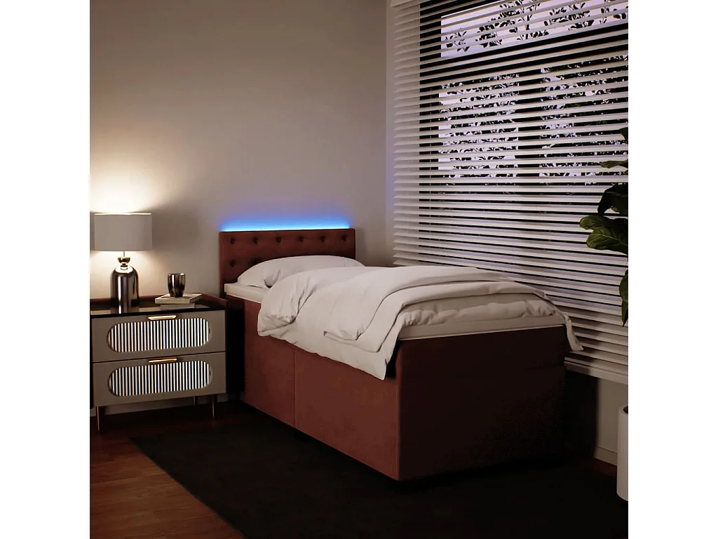 Cama box spring con colchón terciopelo rosa 80x200 cm