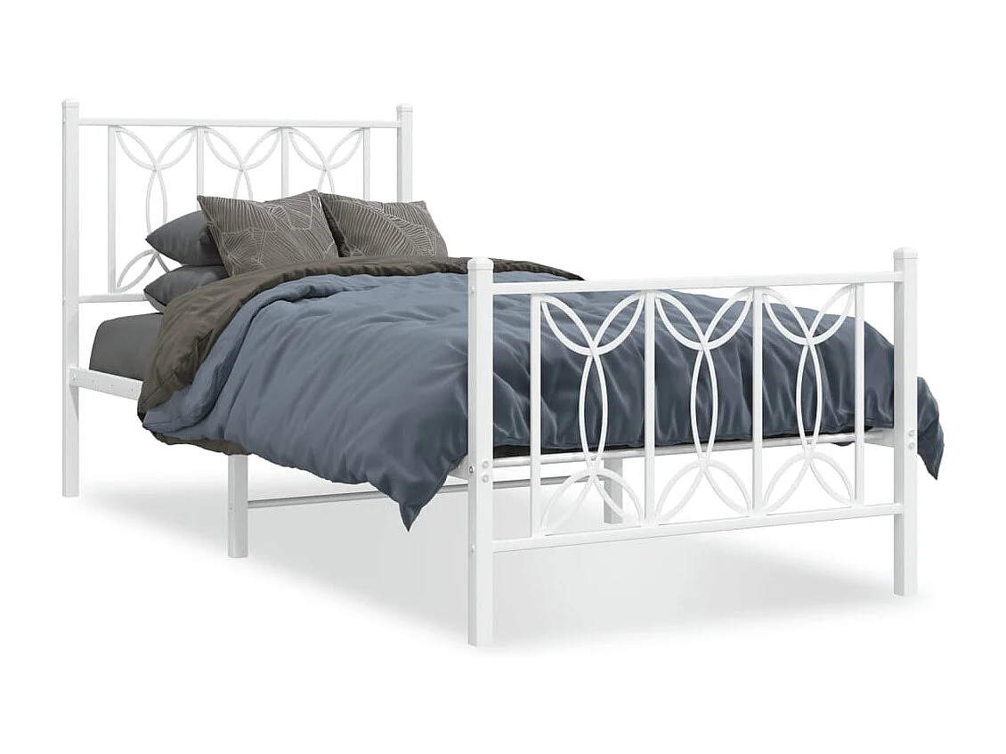 Cadre de lit métal sans matelas avec pied de lit blanc 90x190cm