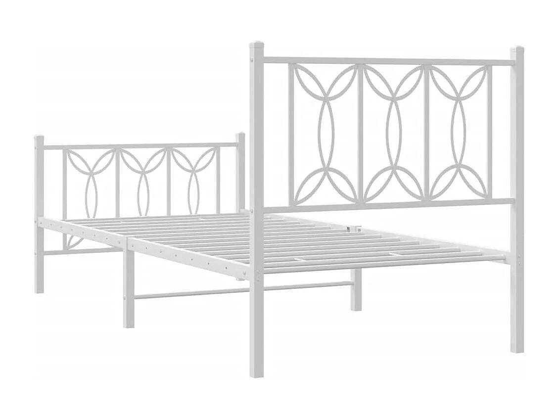 Cadre de lit métal sans matelas avec pied de lit blanc 90x190cm