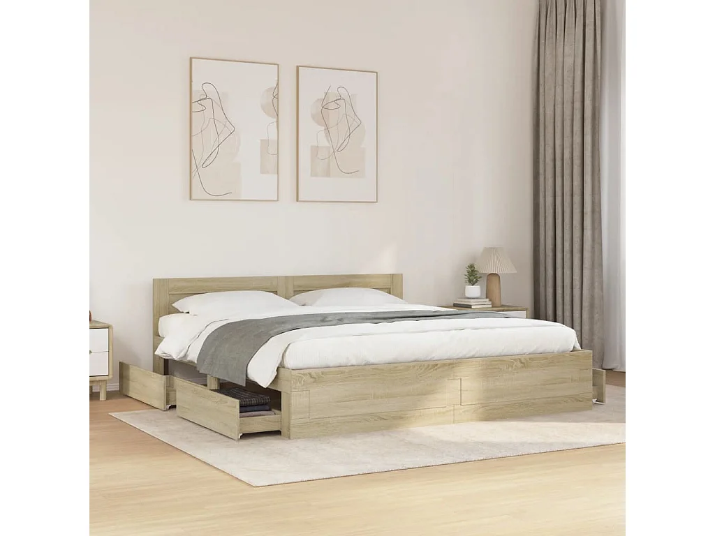 Bedframe met hoofdeinde bewerkt hout sonoma eiken 200x200 cm