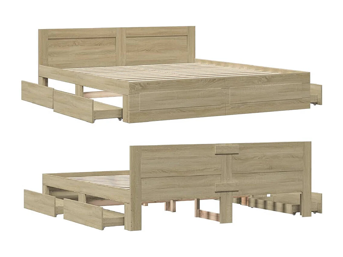Bedframe met hoofdeinde bewerkt hout sonoma eiken 200x200 cm