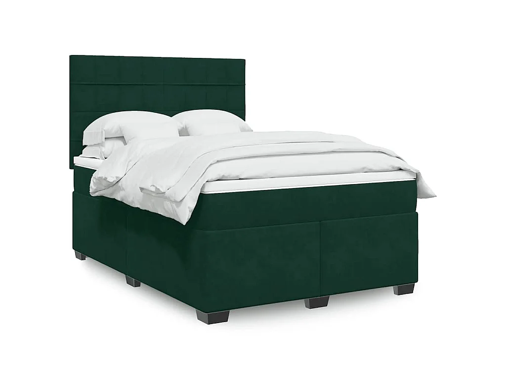 Cama com molas/colchão 160x200 cm veludo verde-escuro