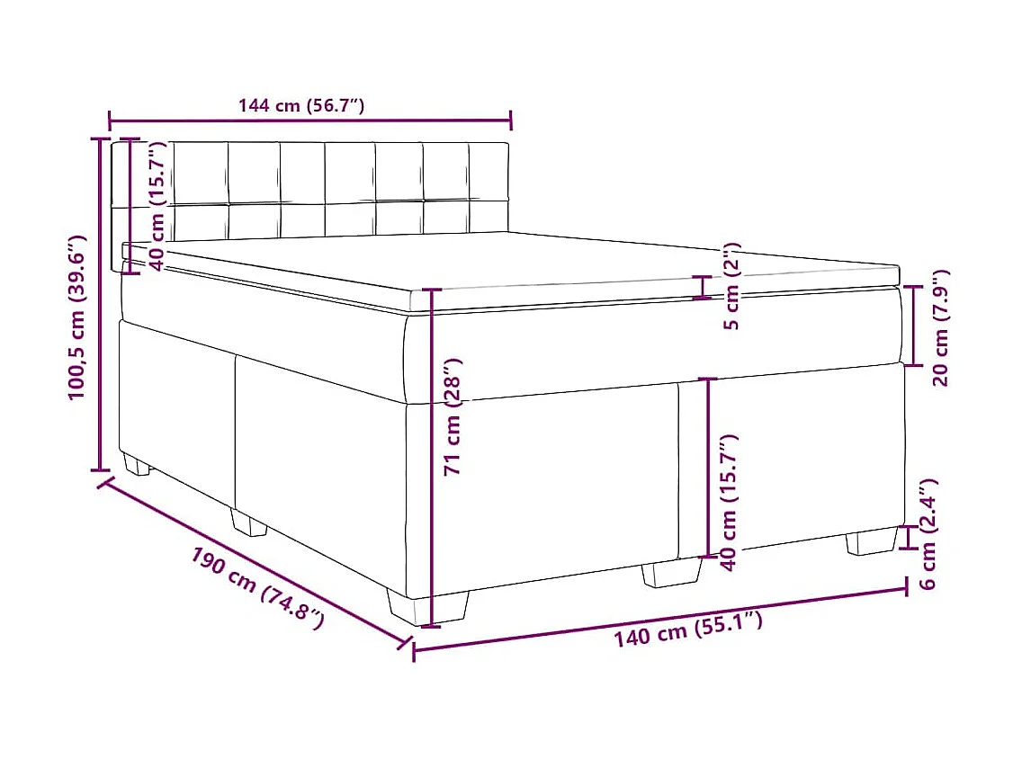 Boxspringbett mit Matratze Blau 140x190 cm Samt