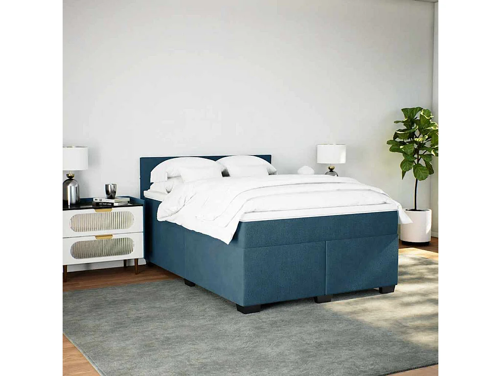 Boxspringbett mit Matratze Blau 140x190 cm Samt