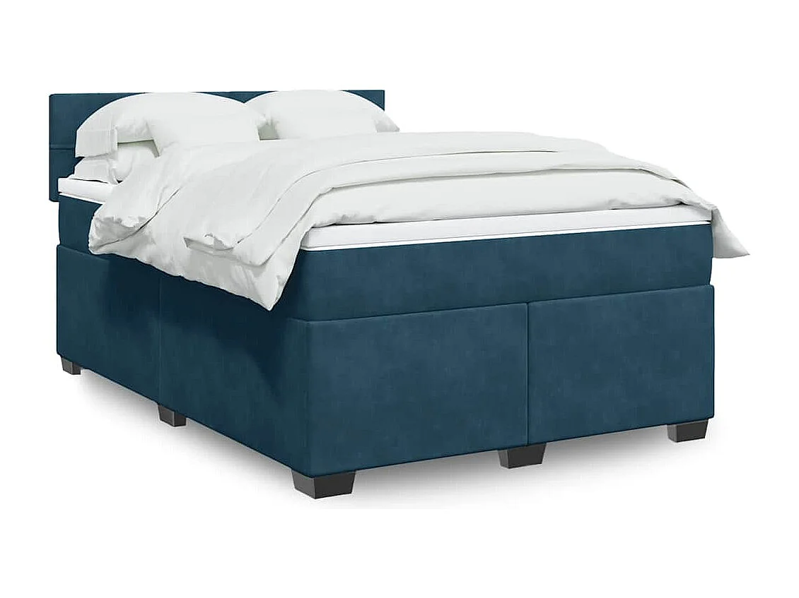 Boxspringbett mit Matratze Blau 140x190 cm Samt