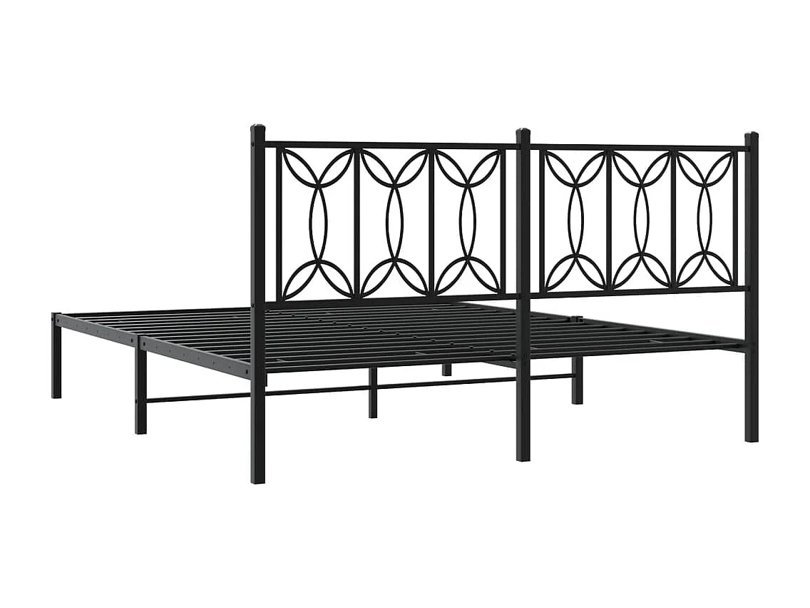 Cadre de lit métal sans matelas et tête de lit noir 160x200 cm