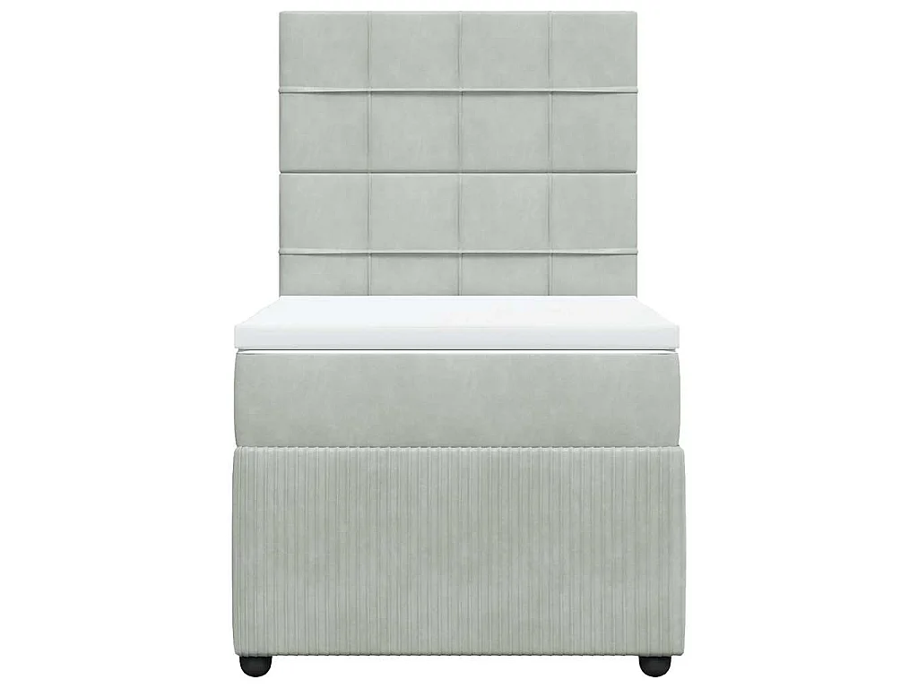Cama box spring con colchón terciopelo gris claro 100x200 cm