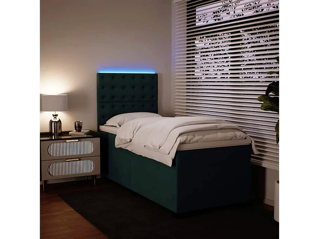 Cama com molas/colchão 100x200 cm veludo verde-escuro