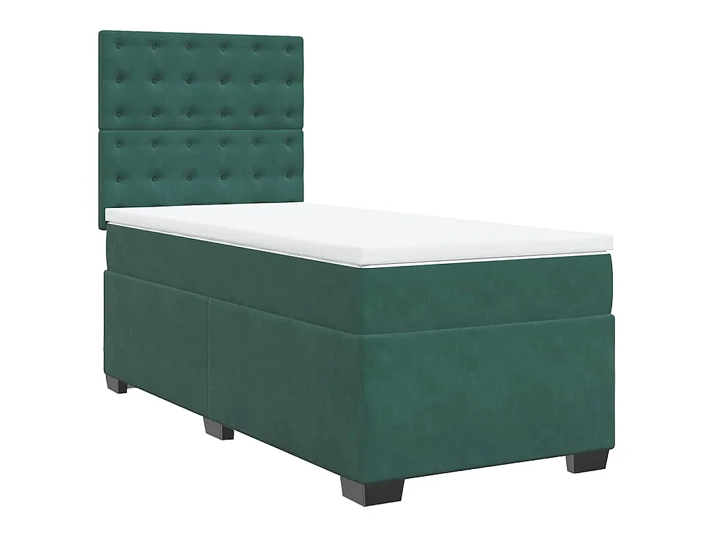 Cama com molas/colchão 100x200 cm veludo verde-escuro