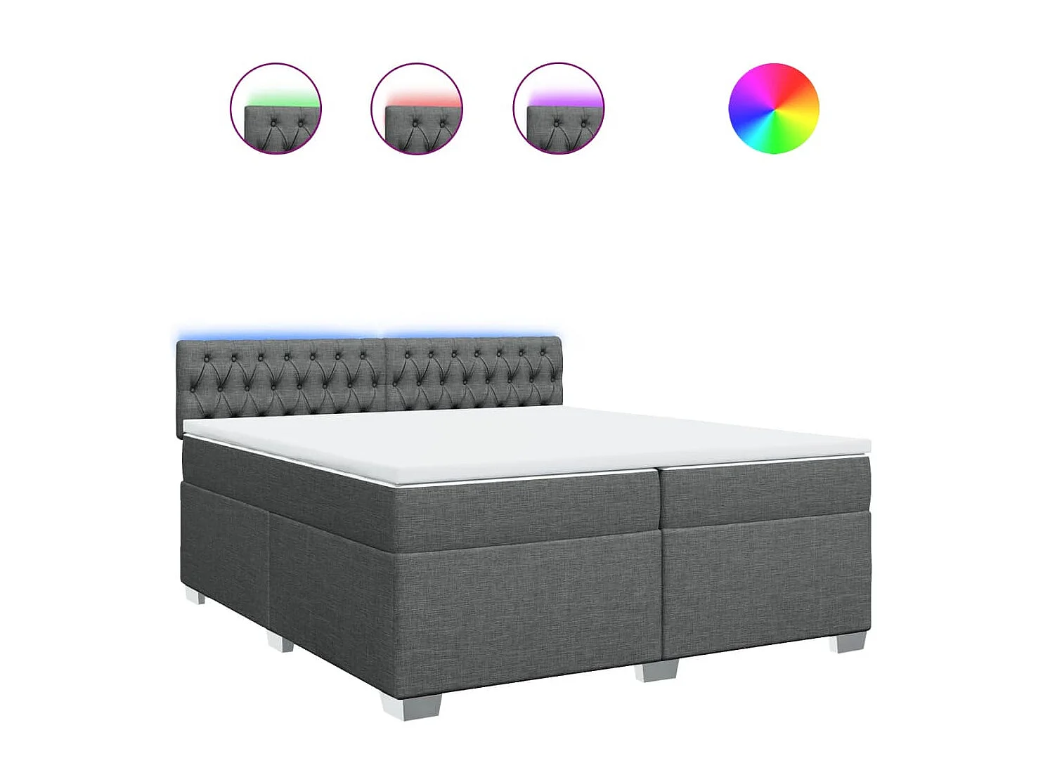 Sommier à lattes de lit avec matelas Gris foncé 200x200cm Tissu