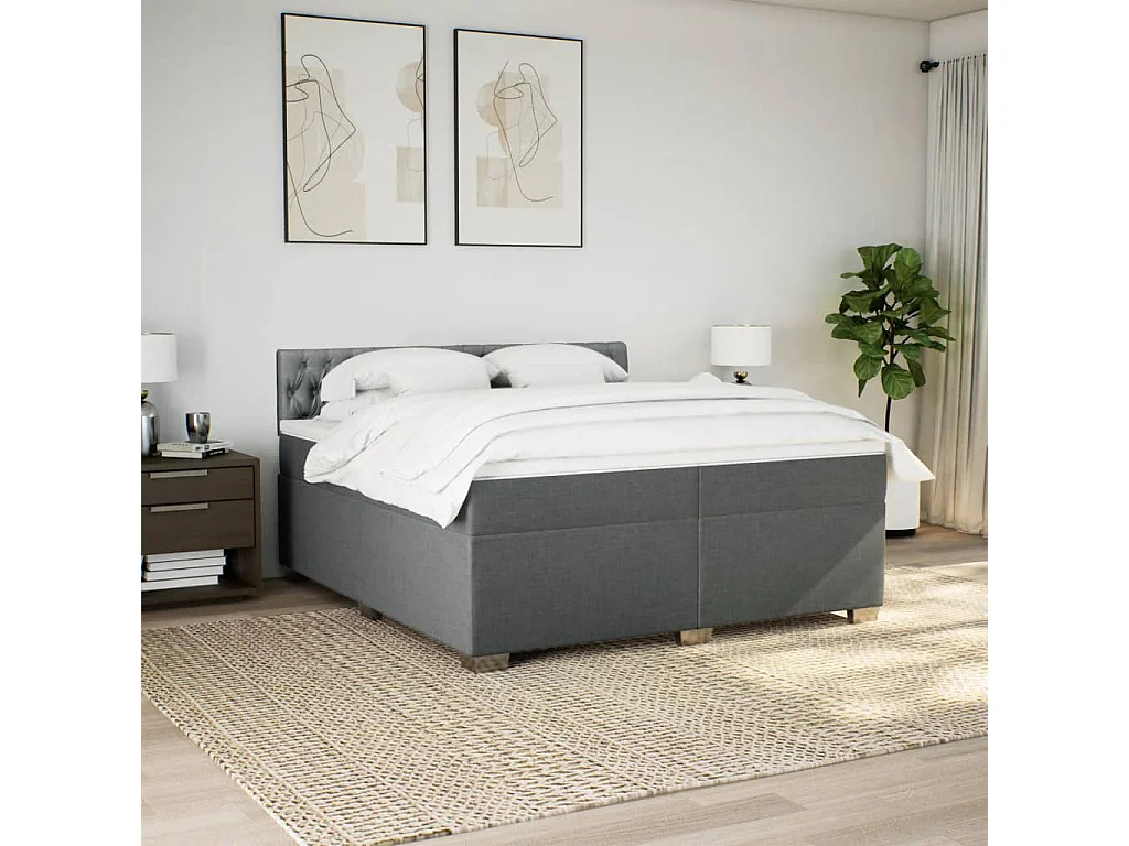 Cama box spring con colchón tela gris oscuro 200x200 cm