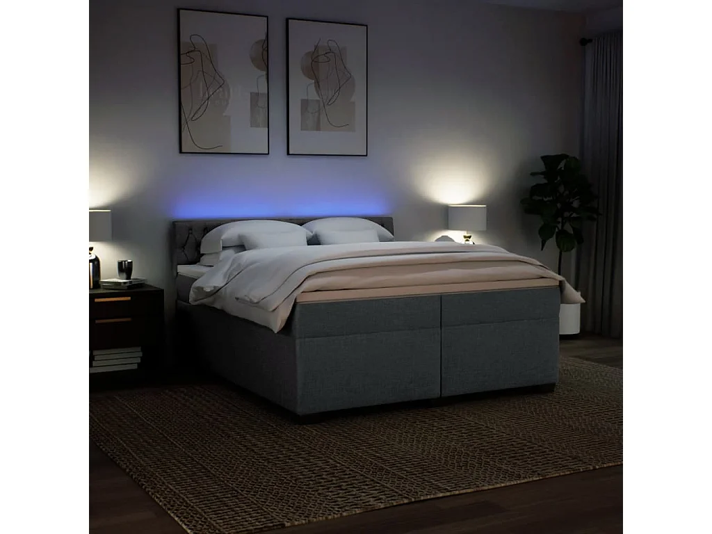Cama box spring con colchón tela gris oscuro 200x200 cm