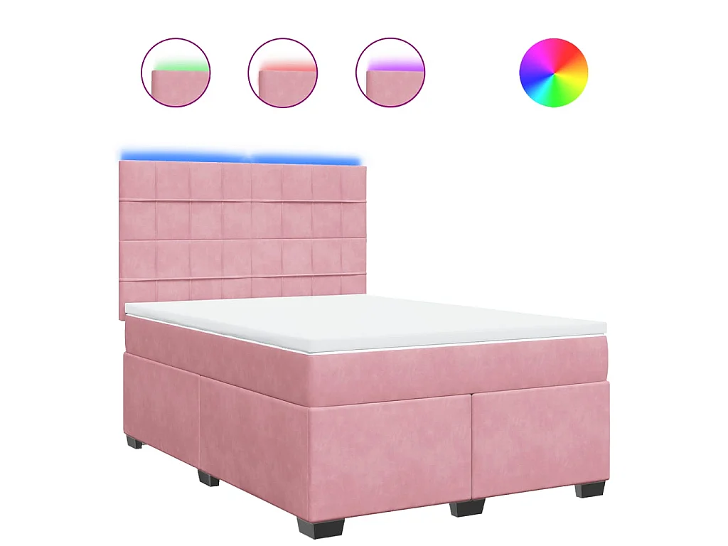 Cama box spring con colchón terciopelo rosa 140x200 cm