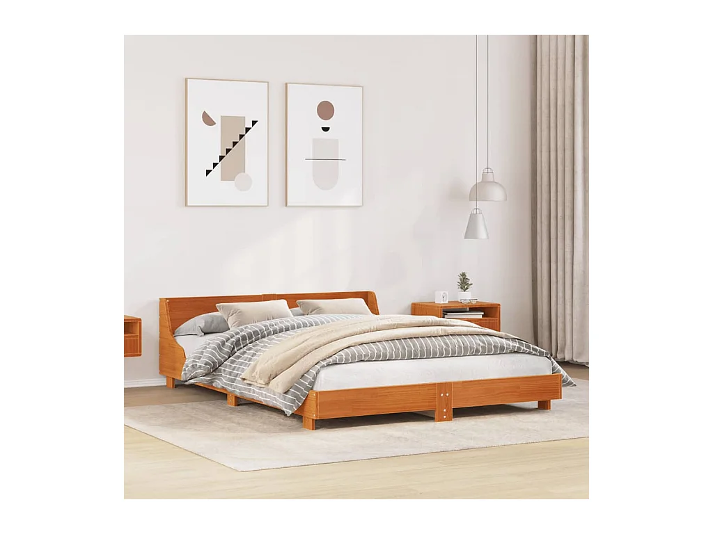 Cadre de lit sans matelas cire marron 120x200cm bois pin massif